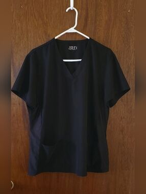4Flex Black V-Neck Scrub Top Sz 2x